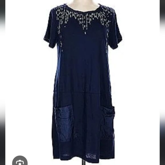 Banana Republic navy sequined t dress M - Picture 2 of 9